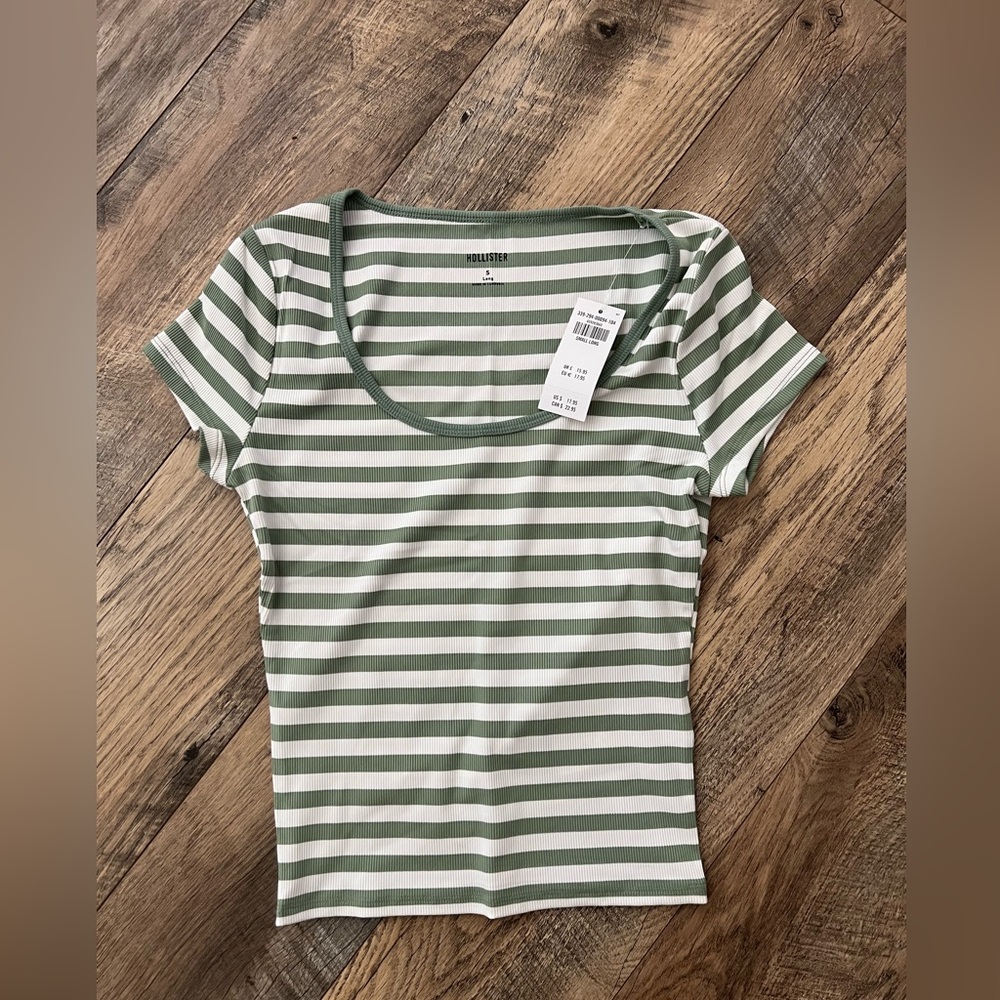 Hollister olive ribbed striped baby tee size small long NWTs